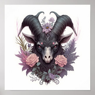 Portrait of a Creepy Baphomet with Flowers Poster