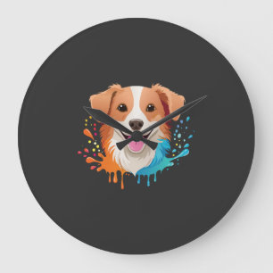 Portrait of a cute dog with fluid colours dripping large clock