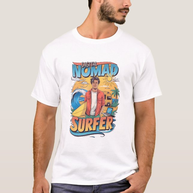 Portrait of a Digital Nomad Surfer guy T-Shirt (Front)