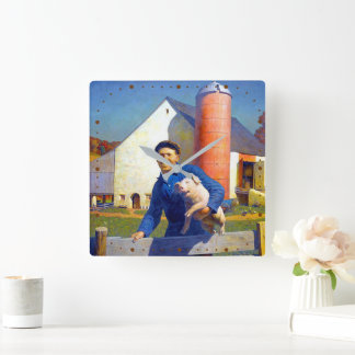 Portrait of a Farmer NC Wyeth 1943 Americana Art Square Wall Clock