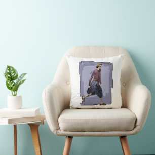 Portrait of A Fashionable Woman Walking Mid Stride Throw Pillow
