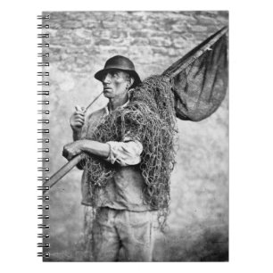 Portrait of a Fisherman Carrying his Nets (b/w pho Notebook
