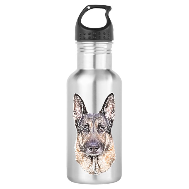 Portrait of a German Shepherd Coloured Sketched Do 532 Ml Water Bottle (Front)