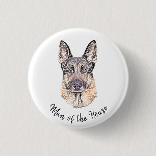 Portrait of a German Shepherd Dog Sketched Art 1 Inch Round Button