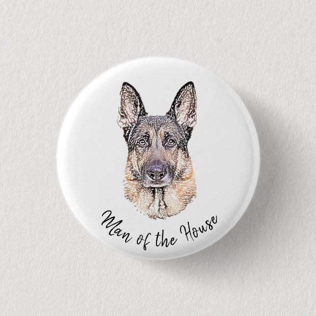 Portrait of a German Shepherd Dog Sketched Art 1 Inch Round Button (Front)