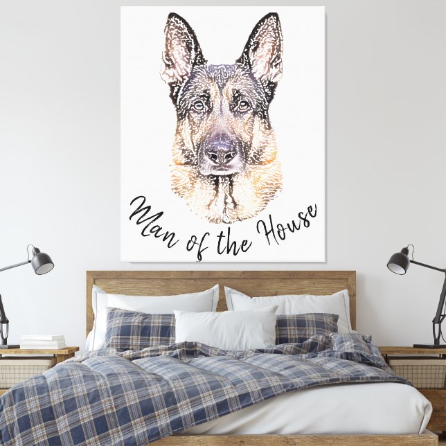 Portrait of a German Shepherd Dog Sketched Art Canvas Print (Insitu(Bedroom))
