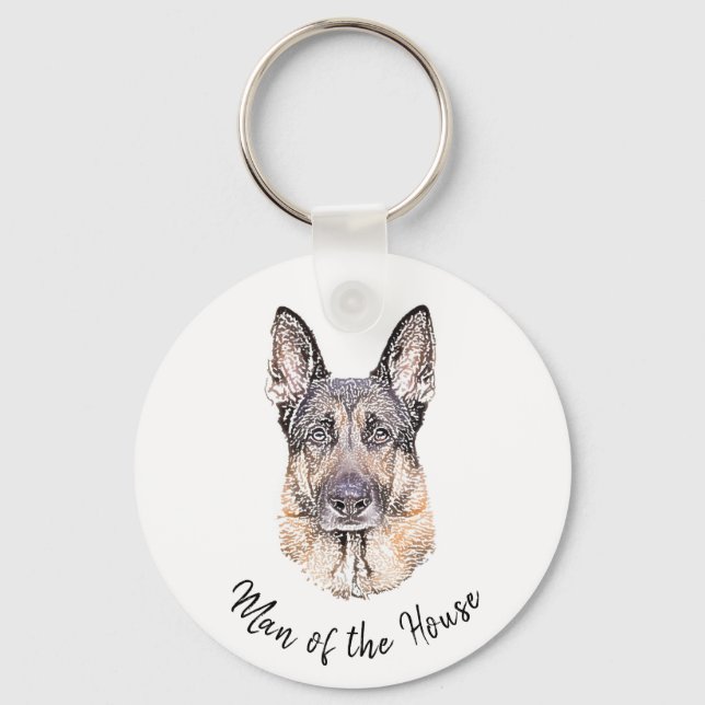 Portrait of a German Shepherd Dog Sketched Art Keychain (Front)