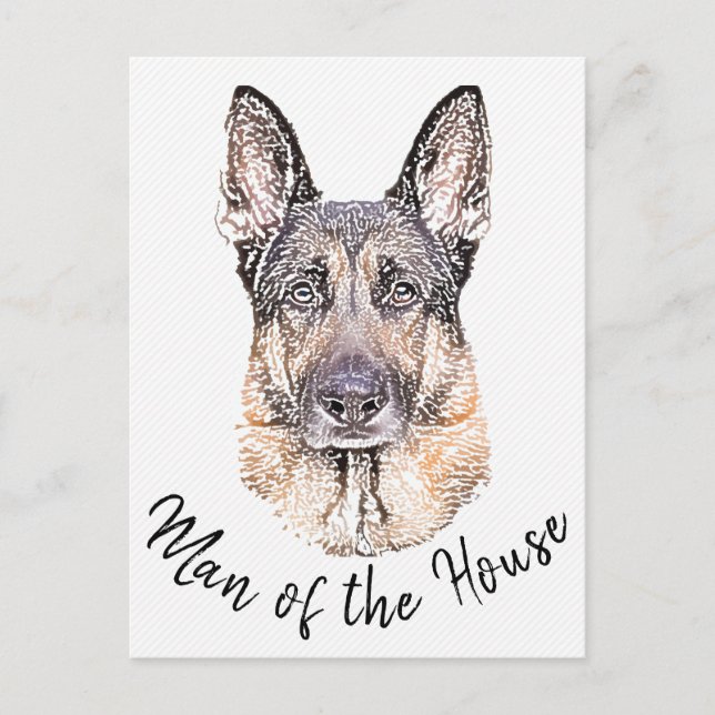 Portrait of a German Shepherd Dog Sketched Art Postcard (Front)