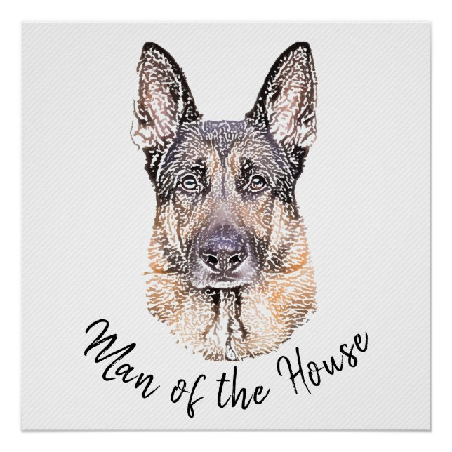 Portrait of a German Shepherd Dog Sketched Art Poster (Front)