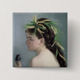 Portrait of a Girl holding a Sparrow 2 Inch Square Button