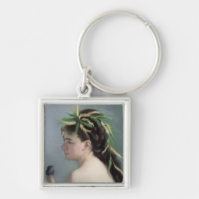Portrait of a Girl holding a Sparrow Keychain (Front)