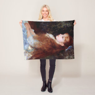 Portrait of a Girl with Blue Ribbon, Renoir Fleece Blanket