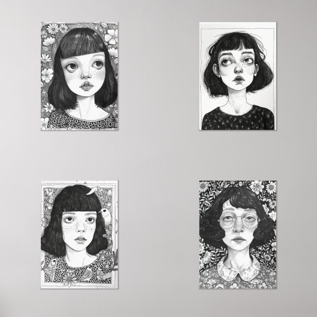Portrait of a girl with flowers at different ages. (Front)