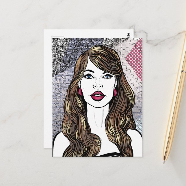 Portrait of a girl with long brown hair postcard (Front/Back In Situ)