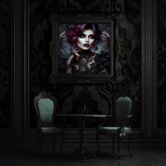 Portrait of a Gothic Woman Art Nouveau Background Poster