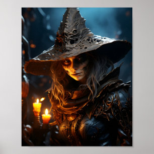 Portrait Of A Halloween Young Creepy Witch Poster