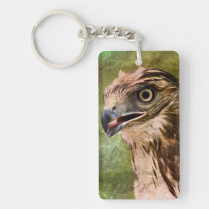 Portrait of a Hawk Keychain