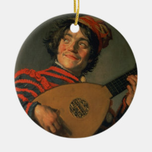 Portrait of a Jester with a Lute (oil on canvas) Ceramic Ornament