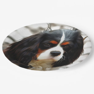 Portrait Of A King Charles Cavalier Spaniel Paper Plate