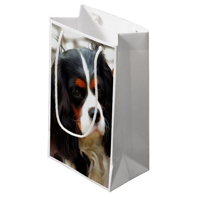 Portrait Of A King Charles Cavalier Spaniel Small Gift Bag (Front Angled)