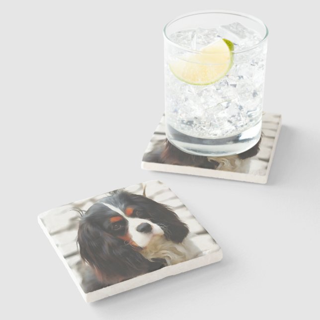 Portrait Of A King Charles Cavalier Spaniel Stone Coaster (Side)
