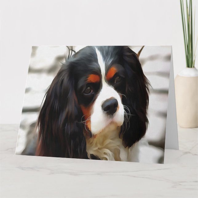 Portrait Of A King Charles Cavalier Spaniel Thank You Card (Front)