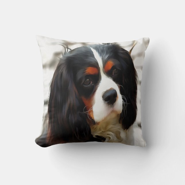 Portrait Of A King Charles Cavalier Spaniel Throw Pillow (Front)
