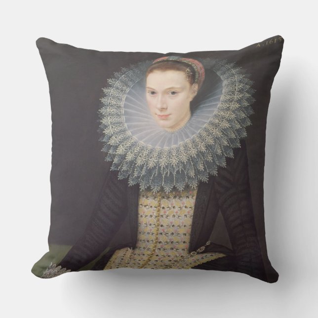 Portrait of a Lady, 1613 (oil on panel) Throw Pillow (Front)