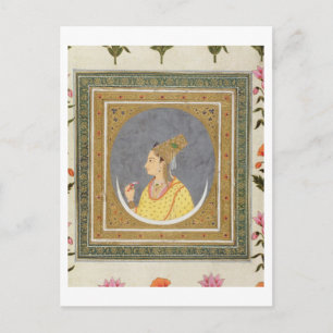 Portrait of a lady holding a lotus petal, from the postcard