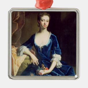 Portrait of a Lady in a Blue Velvet Dress (oil on Metal Ornament