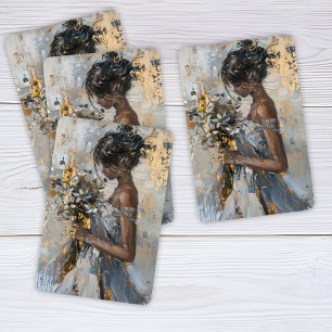 Portrait of a Lady with Flowers Gold and White Playing Cards