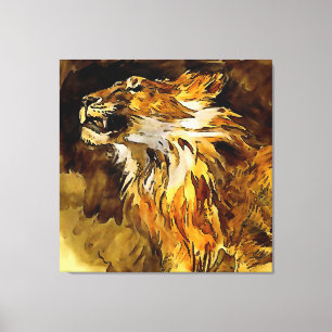Portrait Of A Lion Acrylic Painting Canvas Print