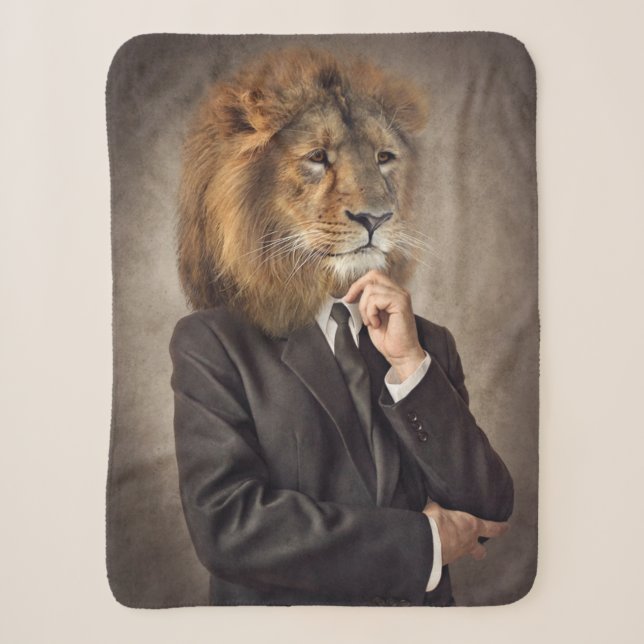 Portrait of A Lion Sherpa Blanket (Front)