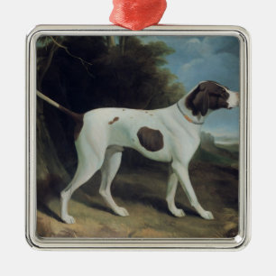 Portrait of a liver and white pointer metal ornament