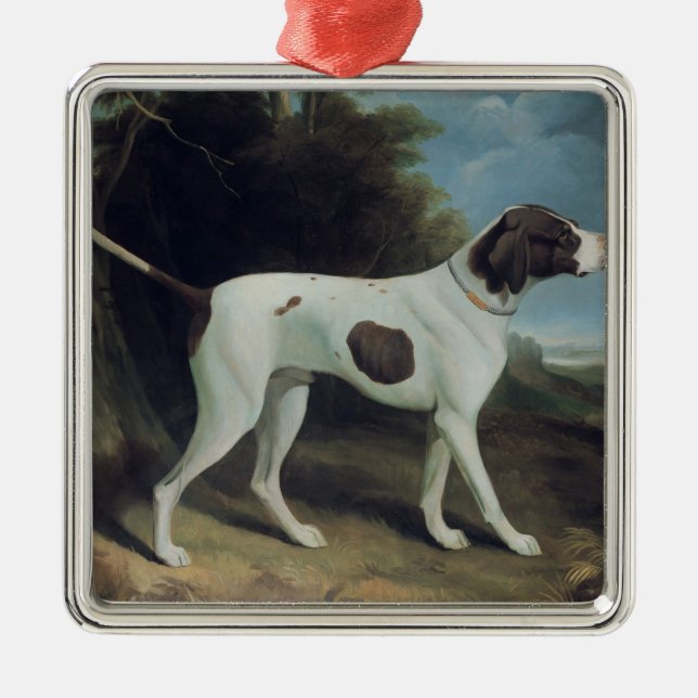 Portrait of a liver and white pointer metal ornament (Front)