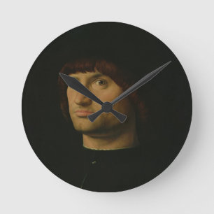 Portrait of a Man, or The Condottiere, 1475 (oil o Round Clock
