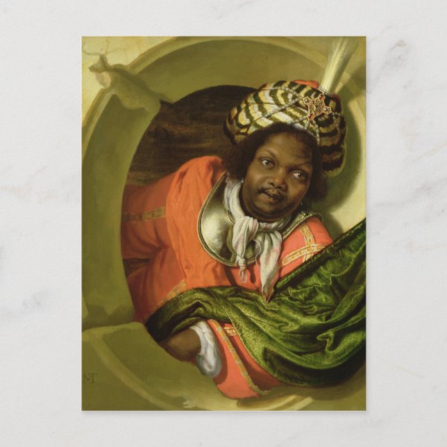 Portrait of a Moor holding a flag at a window Postcard (Front)