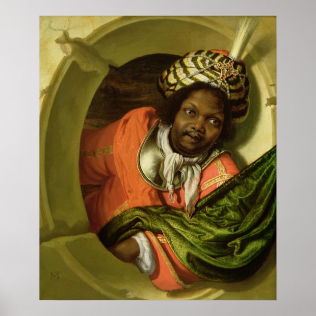 Portrait of a Moor holding a flag at a window Poster (Front)