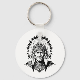 Portrait of a Native American old Chief Keychain