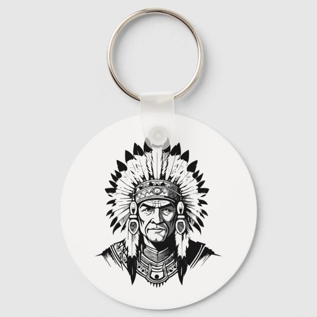 Portrait of a Native American old Chief Keychain (Front)