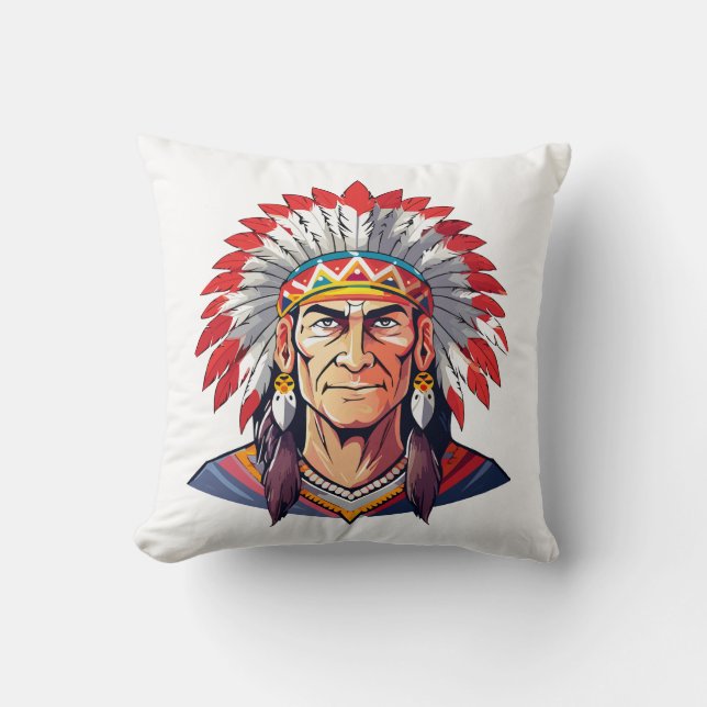 Portrait of a Native American old Chief Throw Pillow (Front)