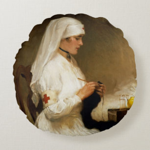Portrait of a Nurse from the Red Cross Round Pillow