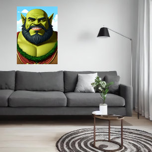 Portrait of a orc dwarf hybrid with beard AI Art Poster