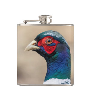 Portrait of a pheasant hip flask