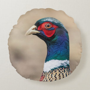 Portrait of a pheasant round pillow