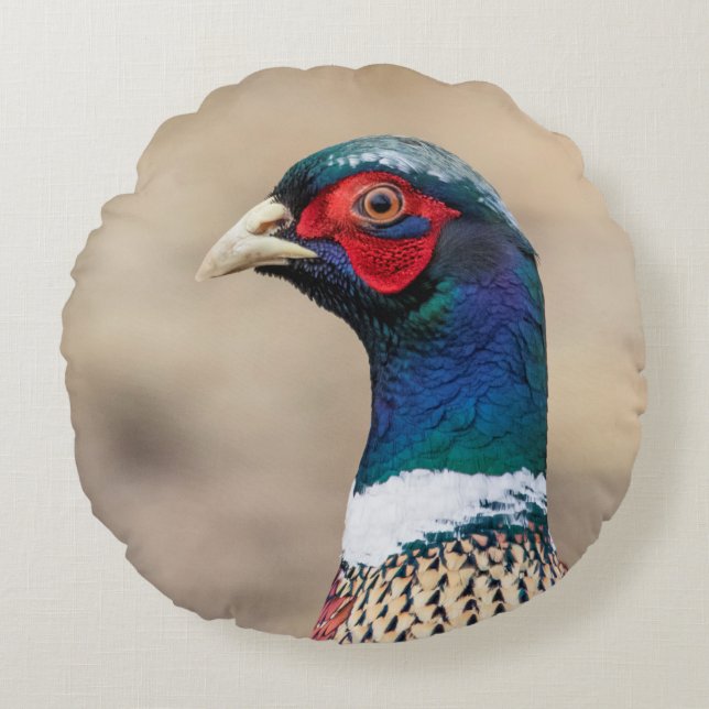 Portrait of a pheasant round pillow (Front)