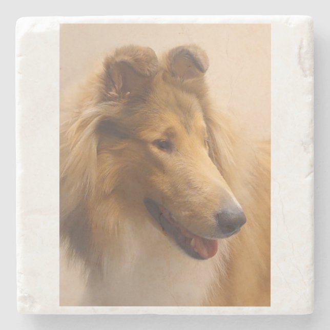 Portrait of a Rough Sable Collie Stone Coaster (Front)