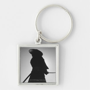 Portrait of a Samurai warrior holding a sword Keychain