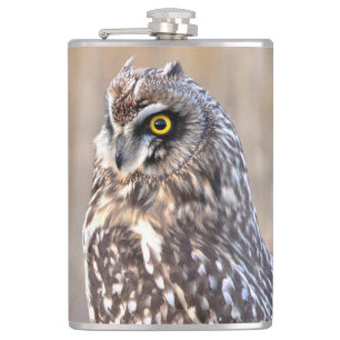 Portrait of a Short-Eared Owl Hip Flask
