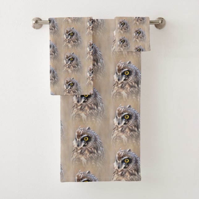 Portrait of a Short-Eared Owl in the Marshes Bath Towel Set (Insitu)
